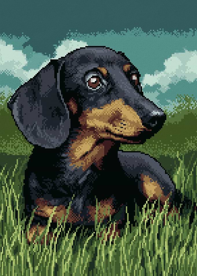 Pixel Art Dachshund in Grass