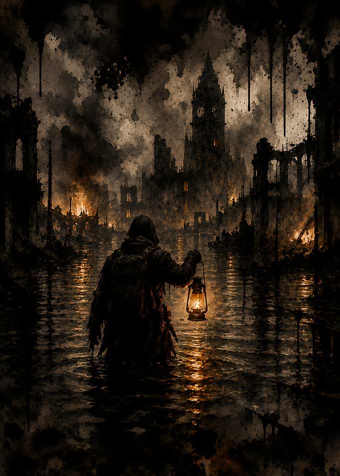 Post-Apocalyptic Survivor in Flooded City