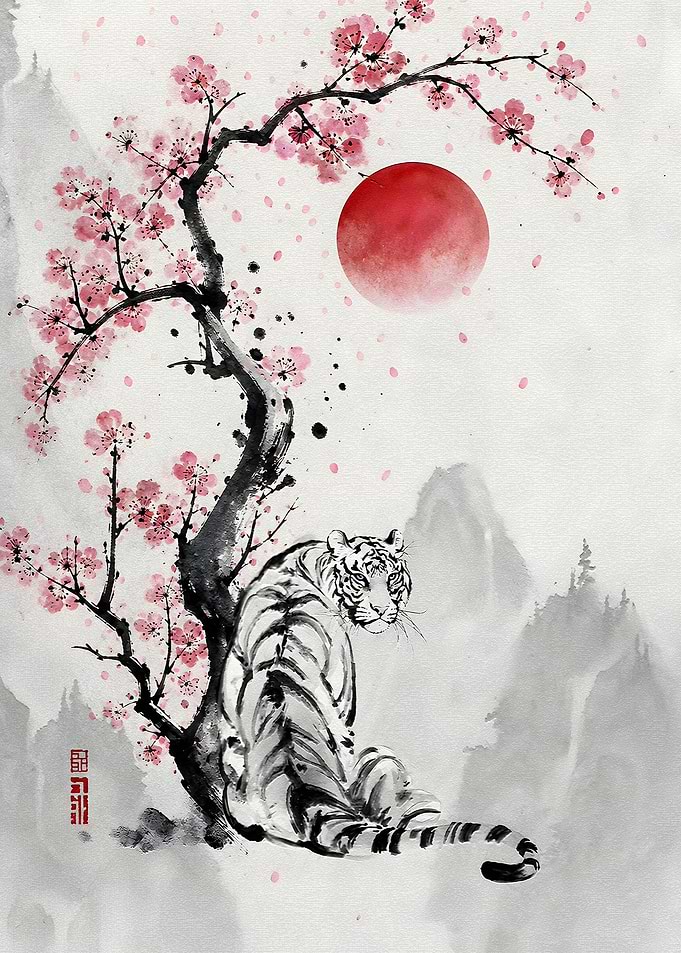 Tiger Under Cherry Blossoms