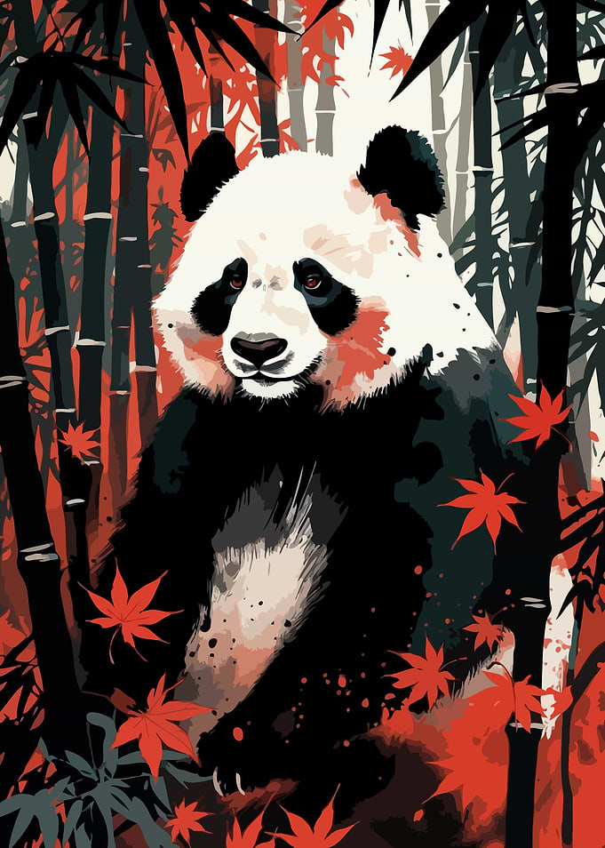 Panda in Bamboo Forest