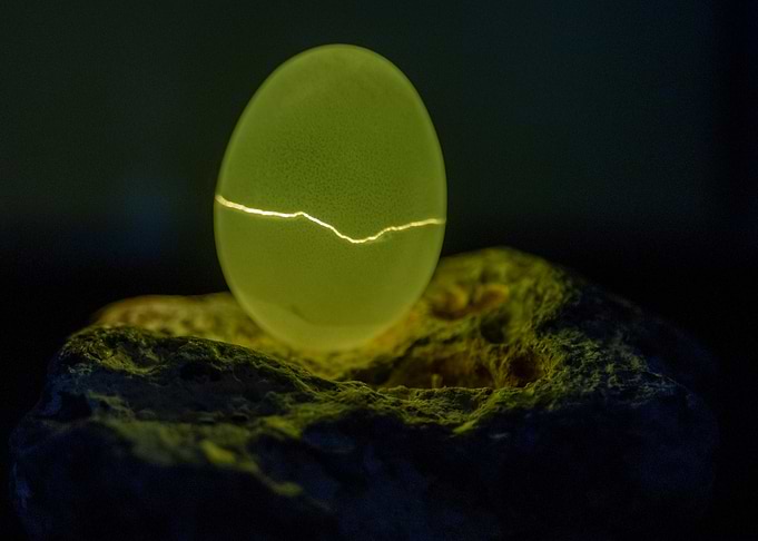 Glowing Cracked Egg on Rock