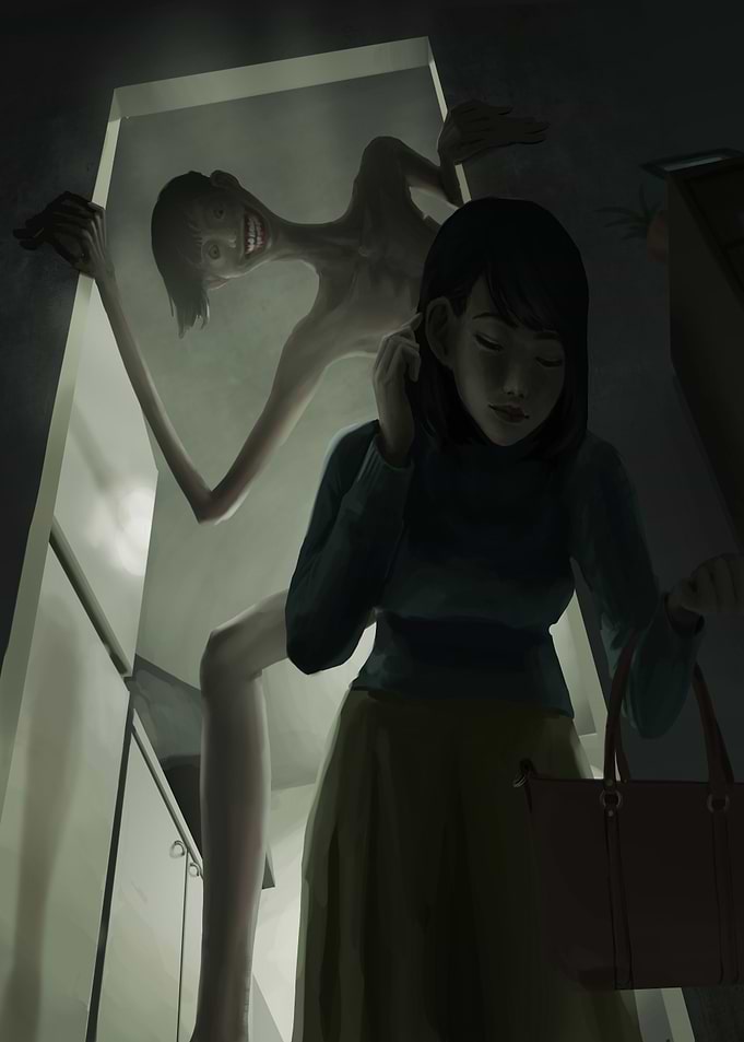 Horror Monster Behind Woman