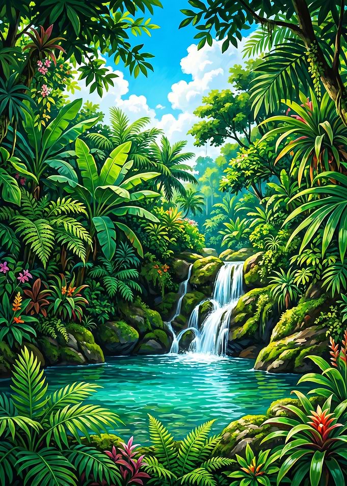 Lush Tropical Waterfall Paradise