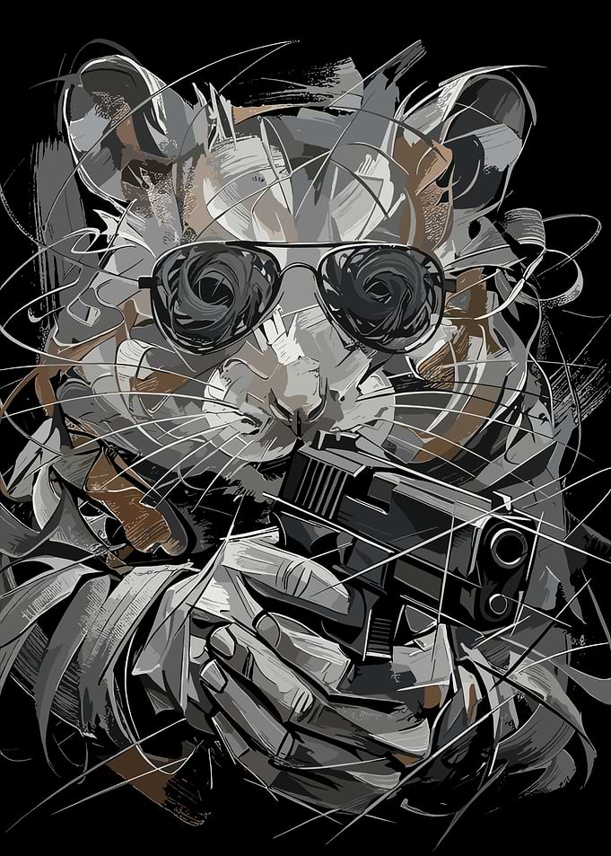 Tiger with Sunglasses and Gun