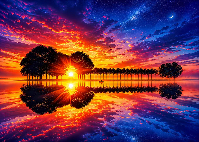 Guitar shaped sunset over water