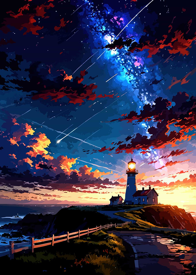 Lighthouse Under a Meteor Shower