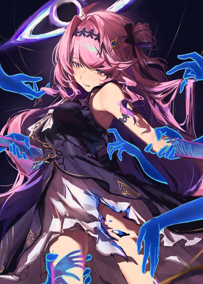 Mysterious Woman Surrounded by Blue Hands