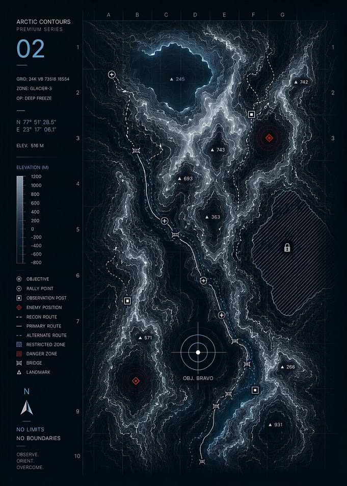 Arctic Topographic Map with Mission Objectives