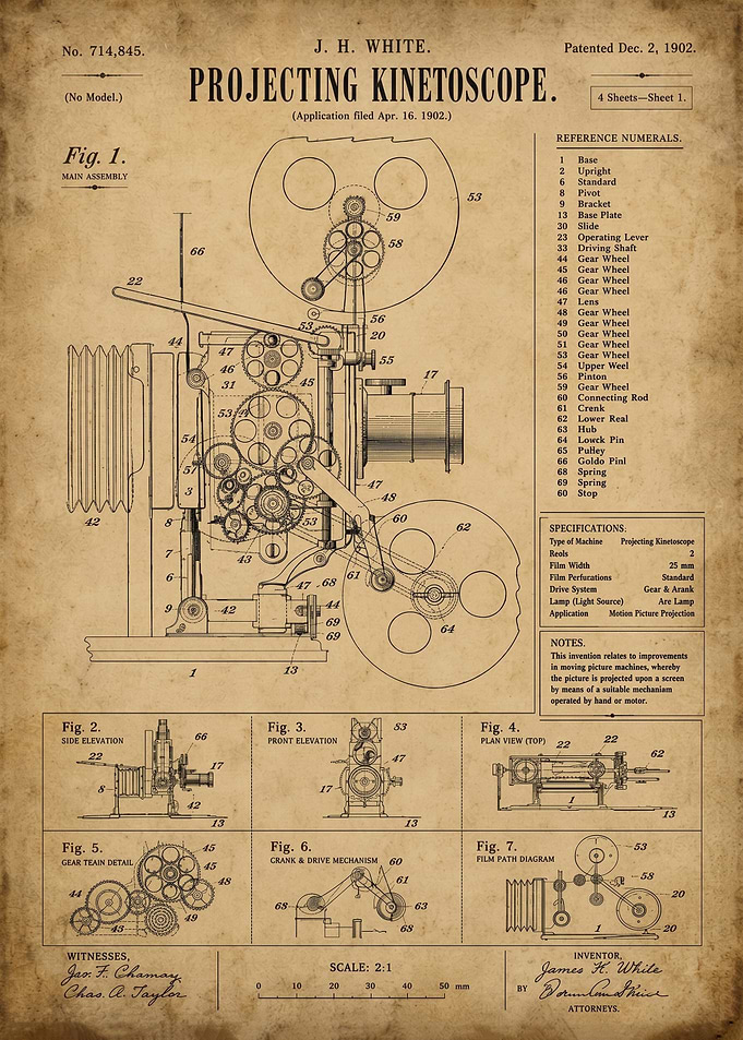 Projecting Kinetoscope Patent Drawing
