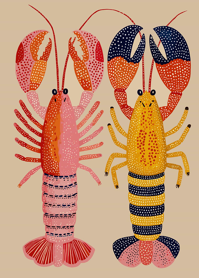 Two Colorful Lobsters Illustration