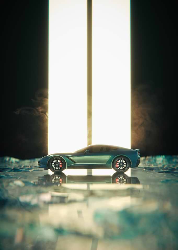 Blue sports car in dramatic lighting