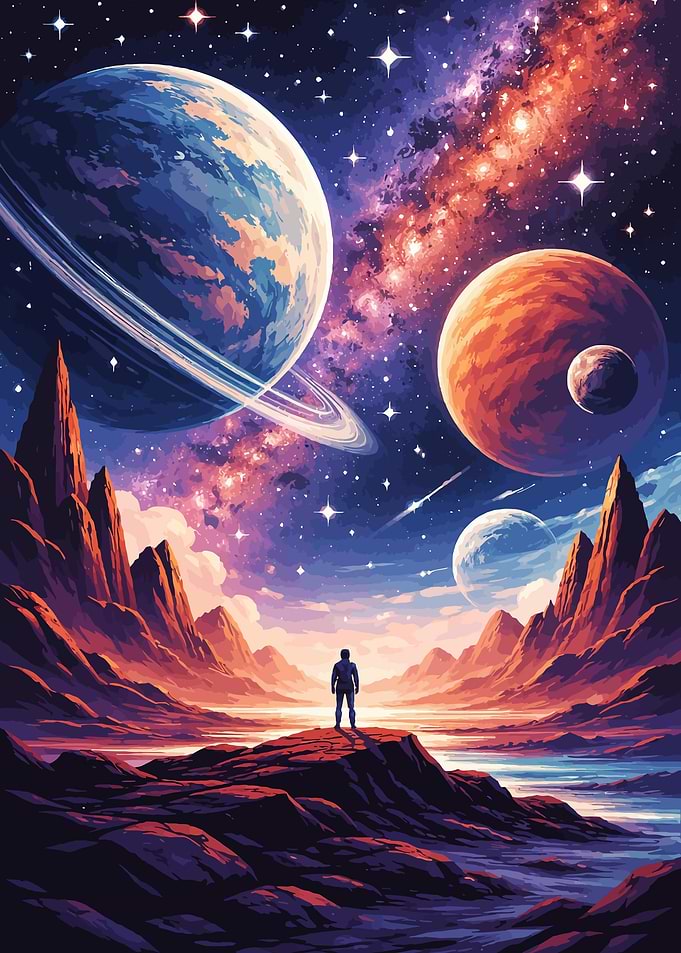Astronaut Gazing at Alien Planets