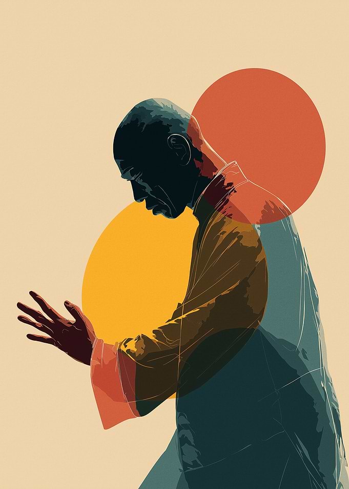 Man in Tai Chi Pose with Circles