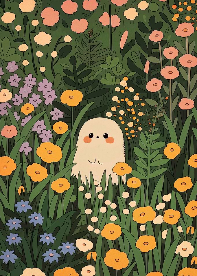 Cute Ghost in a Field of Flowers