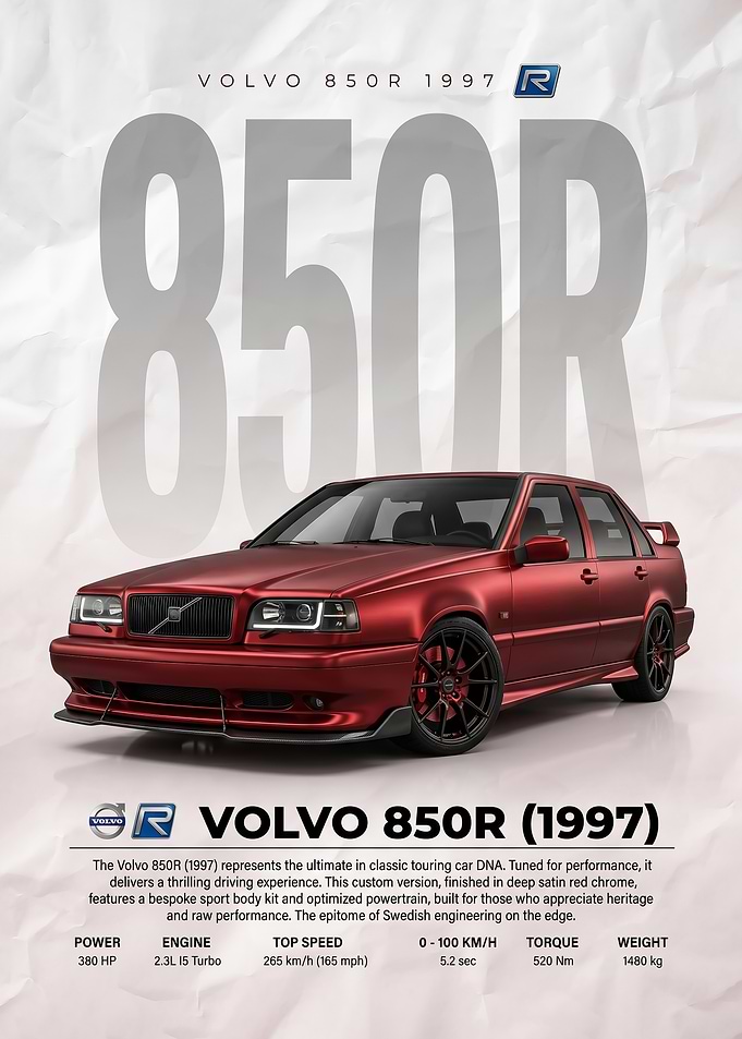 sleek Volvo 850R 97 red car Poster