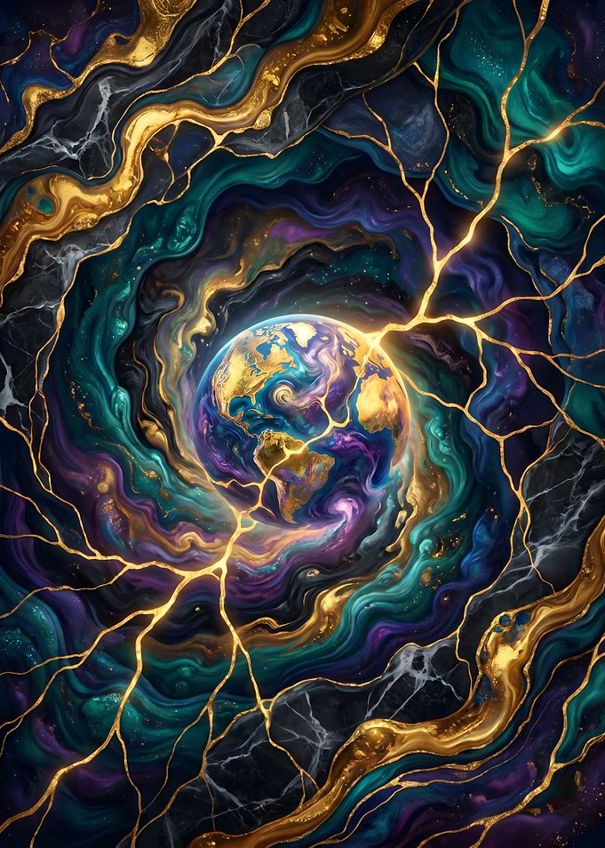 Cosmic Earth with Golden Cracks