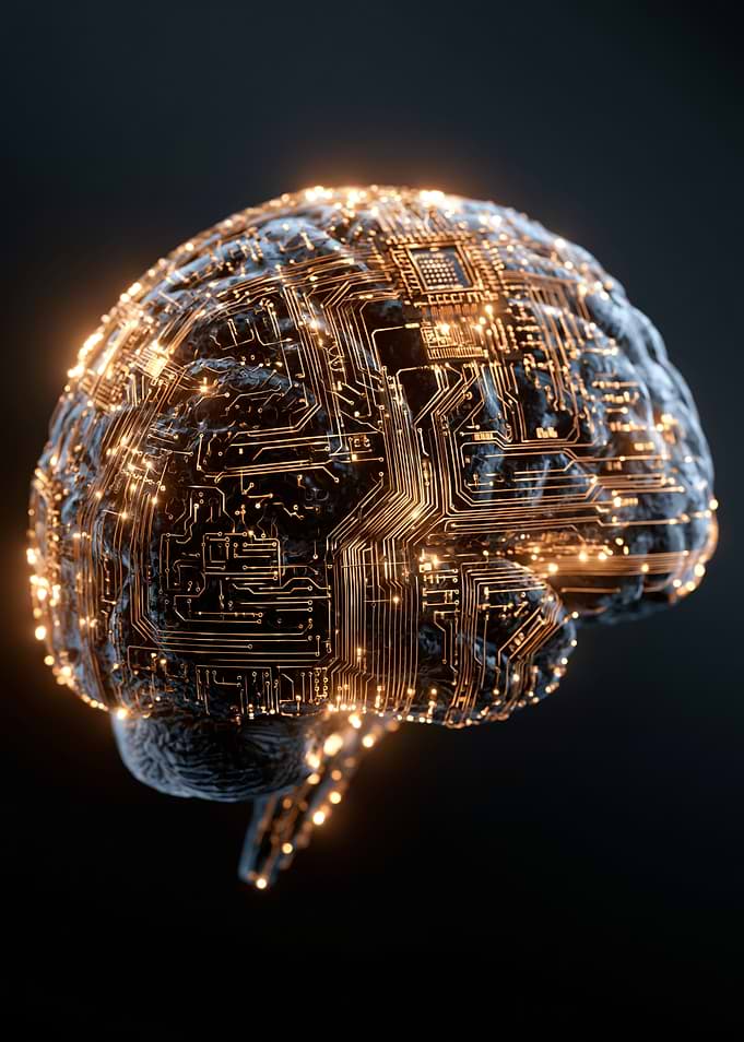 Digital Brain with Glowing Circuits
