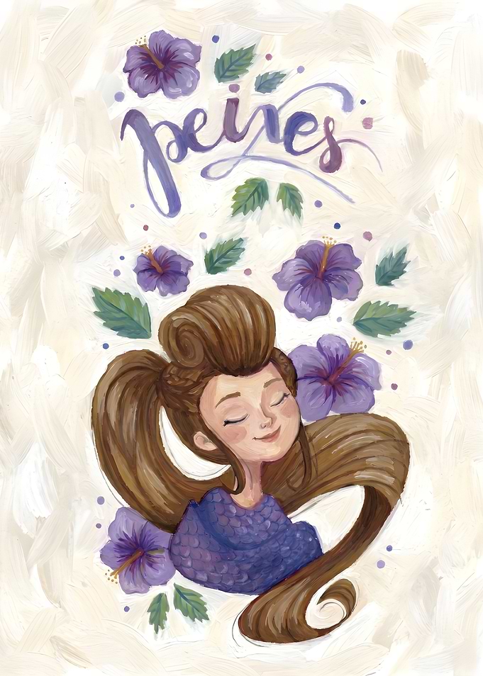 Pisces Zodiac Girl with Flowers