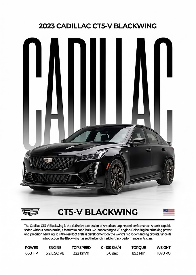 sleek black 2023 Cadillac CT5-V Blackwing Poster