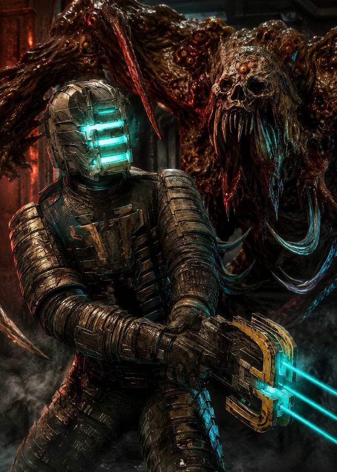 Isaac Clarke fighting a Necromorph