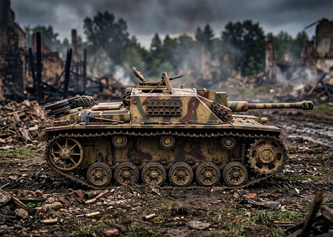 Stug III Tank in Ruined Village