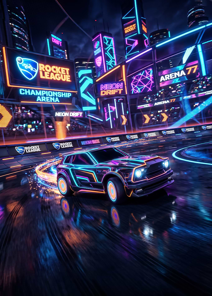 A futuristic Rocket League Neon Drift Arena