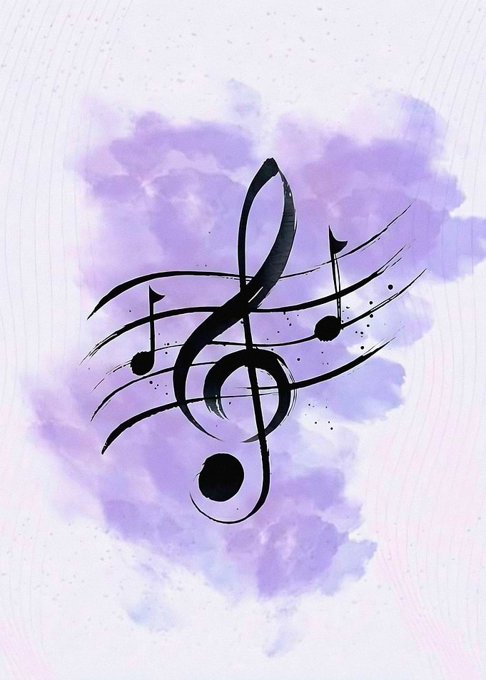 Musical Notes on Purple Watercolor Background