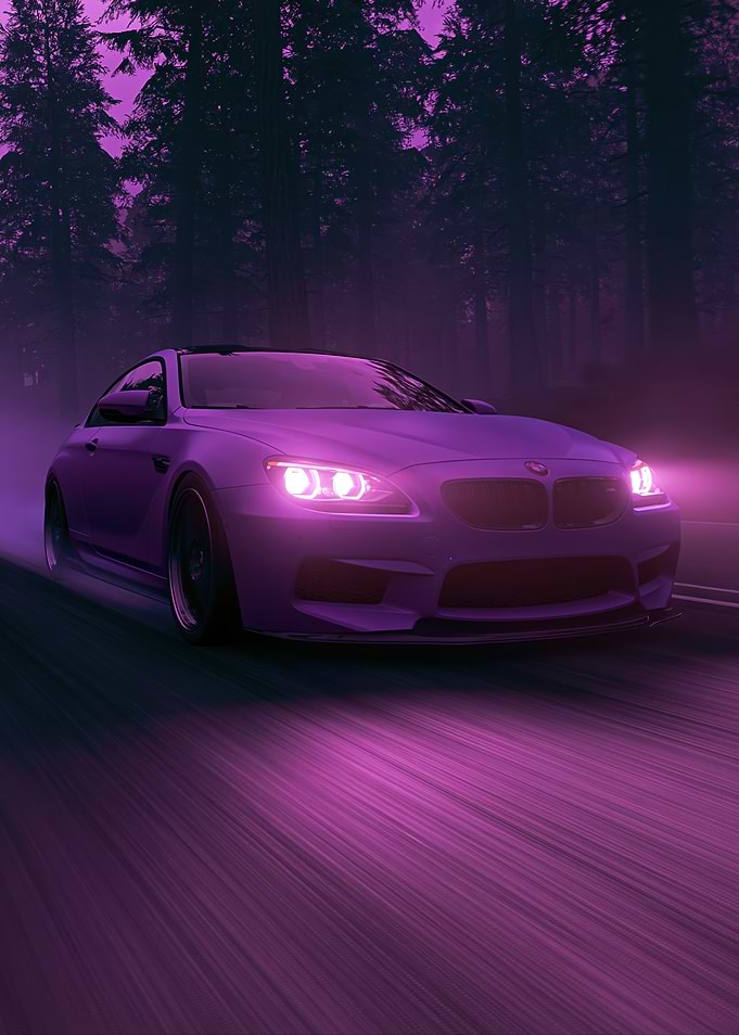 Purple BMW M6 Driving Through Forest