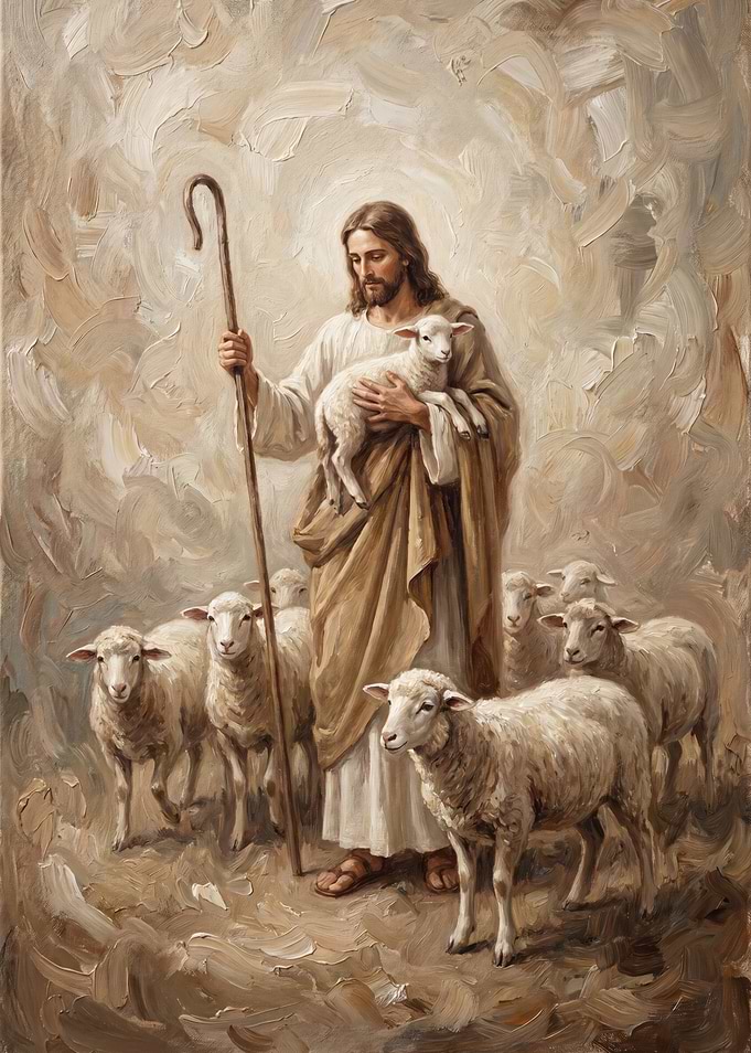 Jesus the Good Shepherd with Lambs