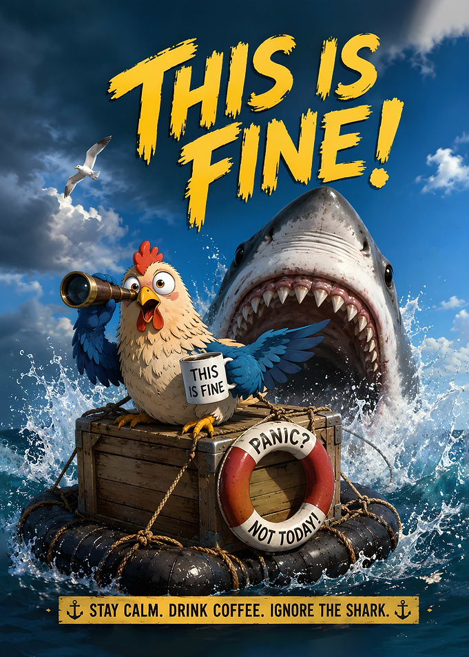 Chicken on Raft Ignoring Shark