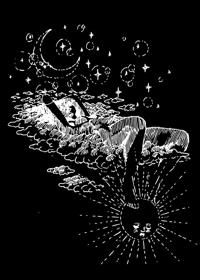 Dreamlike Celestial Scene with Figure
