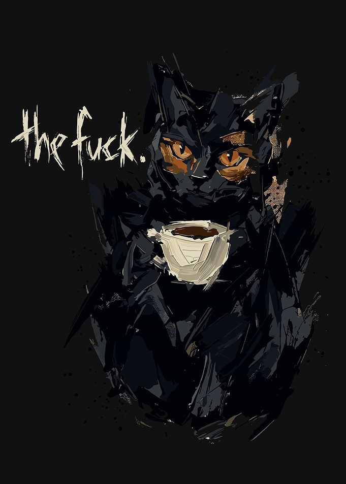 Black Cat with Coffee