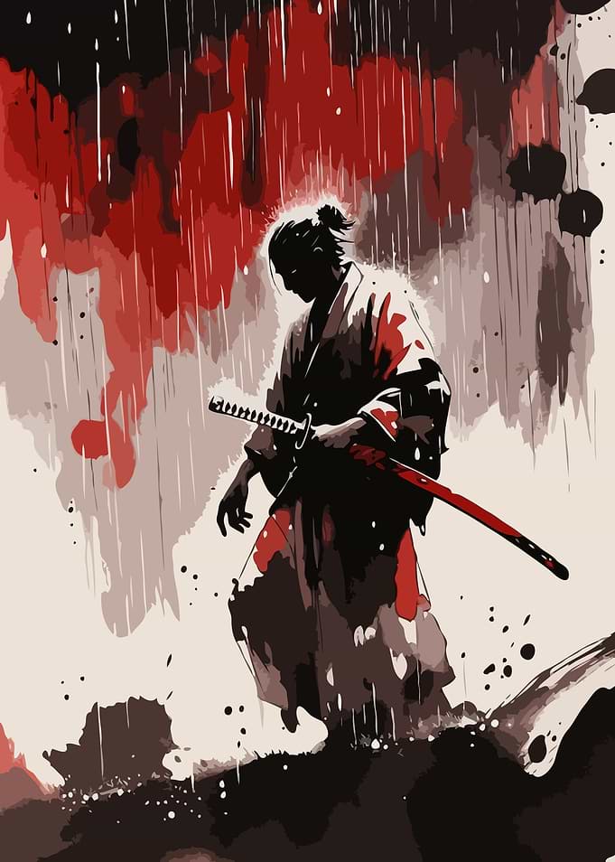 Samurai in the Rain red