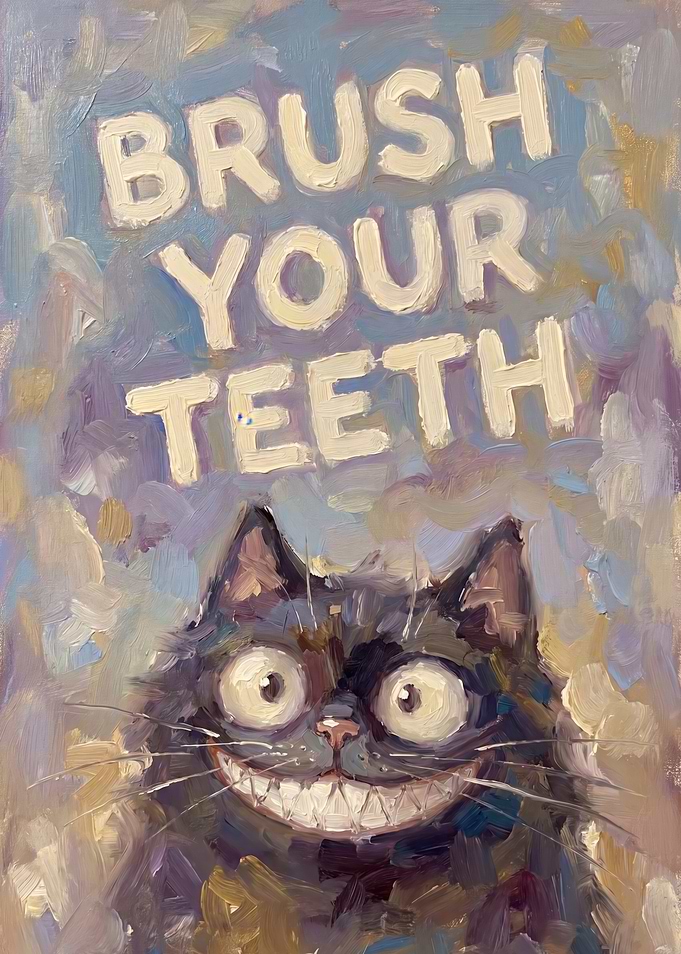 Cheshire Cat 'Brush Your Teeth' Painting
