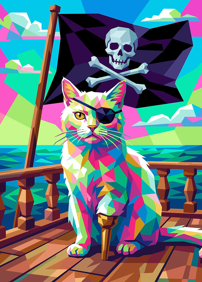 Pirate Cat on a Ship