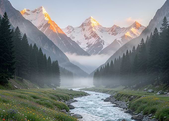 Misty Mountain Valley Sunrise