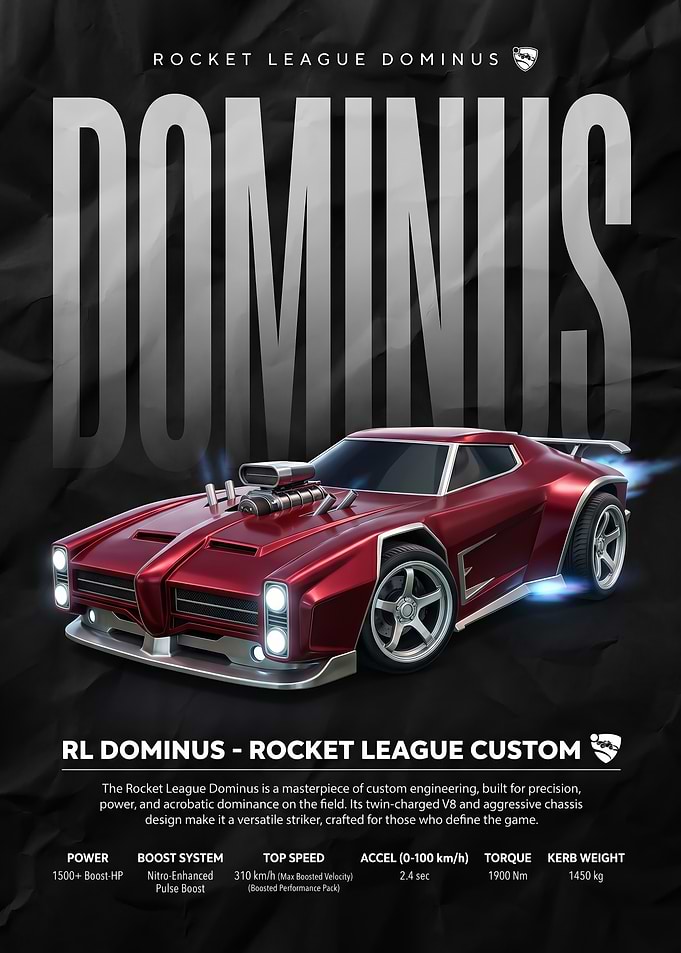 A striking Rocket League Dominus Car poster