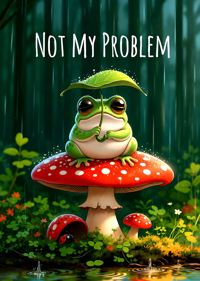 Frog with Umbrella on Mushroom