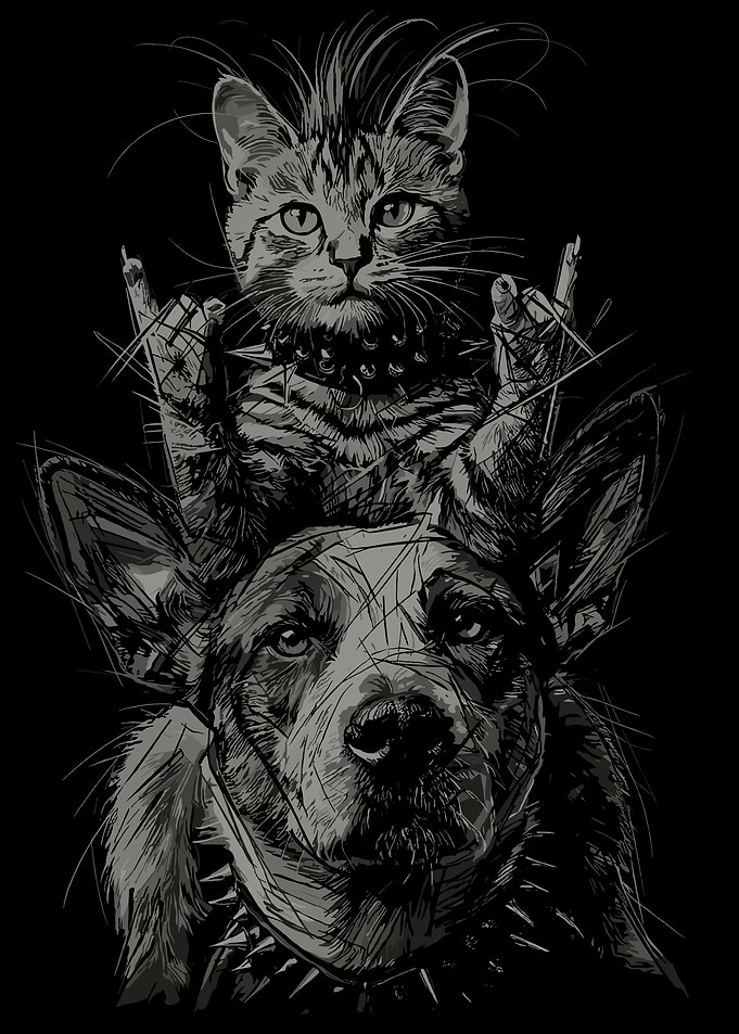 Punk Cat and Dog Illustration