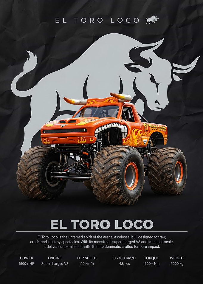 orange El Toro Loco Monster Truck poster