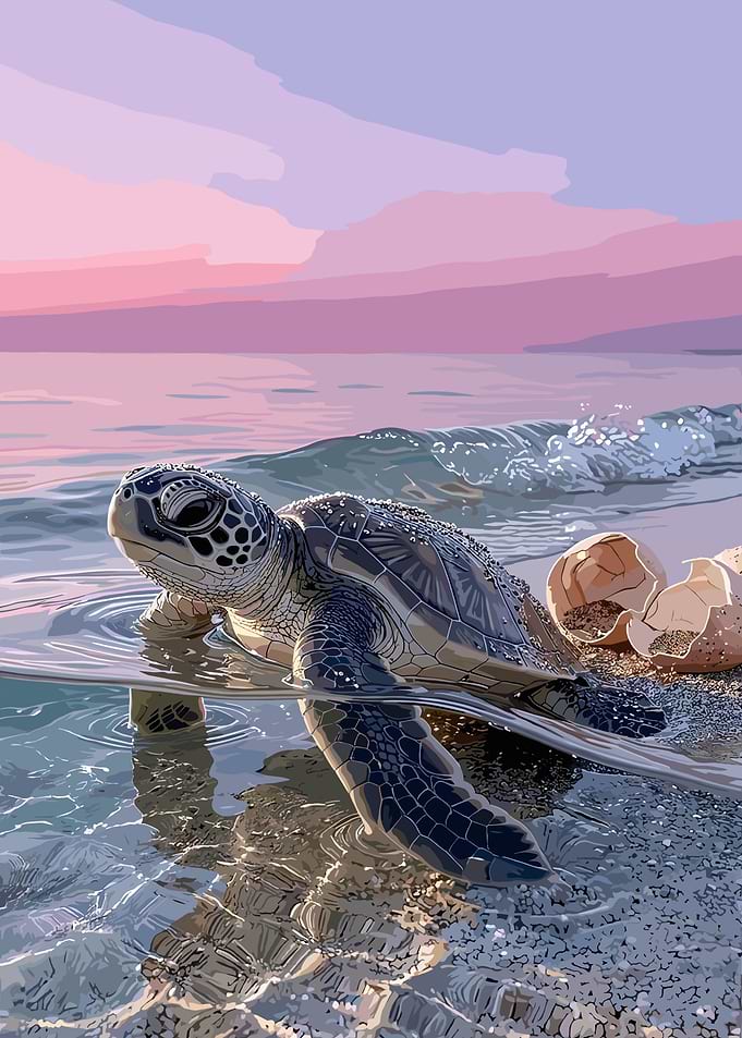 Sea Turtle Hatchling Entering the Ocean