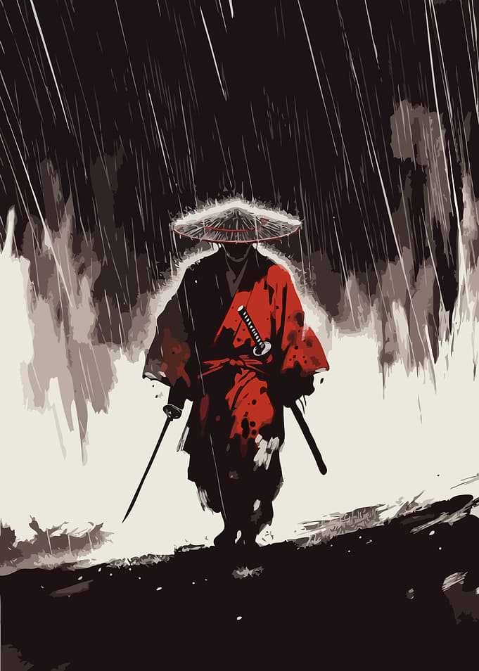 Samurai in the Rain Ink Black