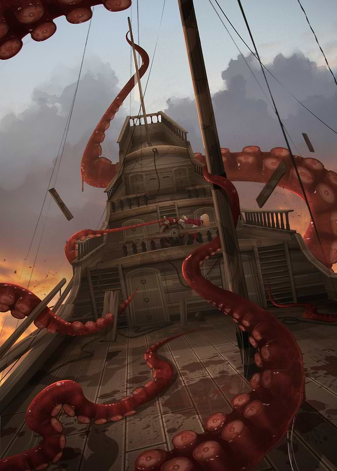 Kraken Attacks Pirate Ship