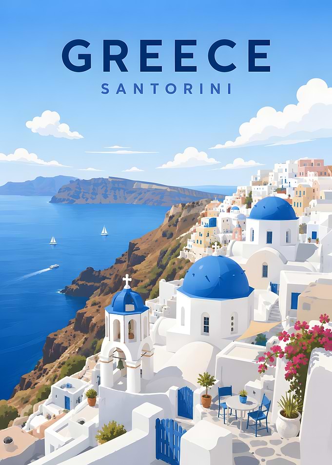 Santorini Greece Travel Poster