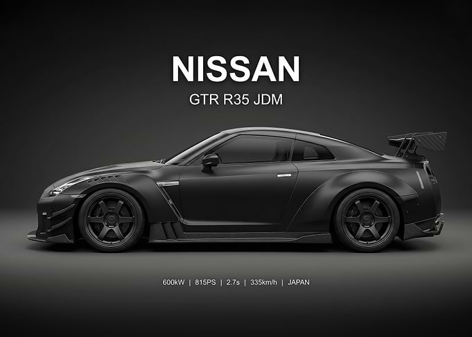 sleek Matte Black Nissan GTR R35 JDM poster