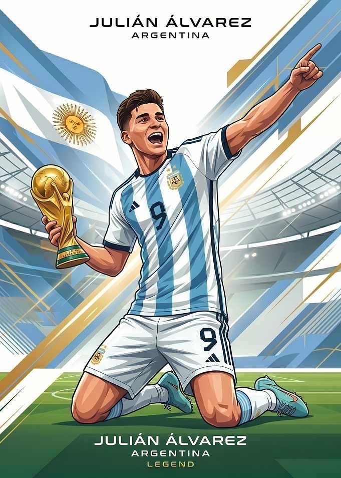Julián Álvarez with World Cup Trophy