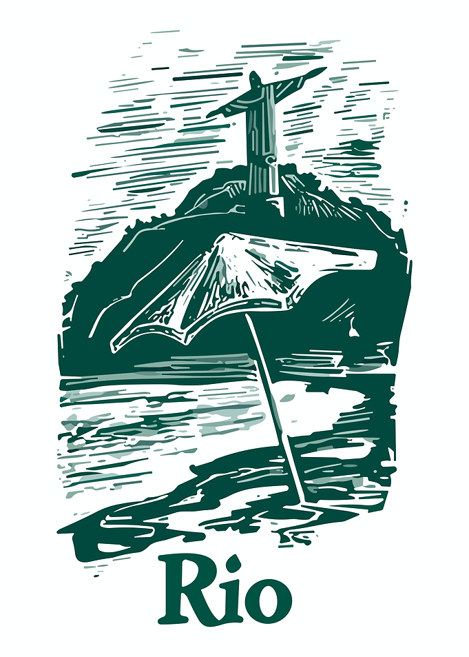 Rio de Janeiro Christ the Redeemer Beach Poster Linocut Style Wall Art