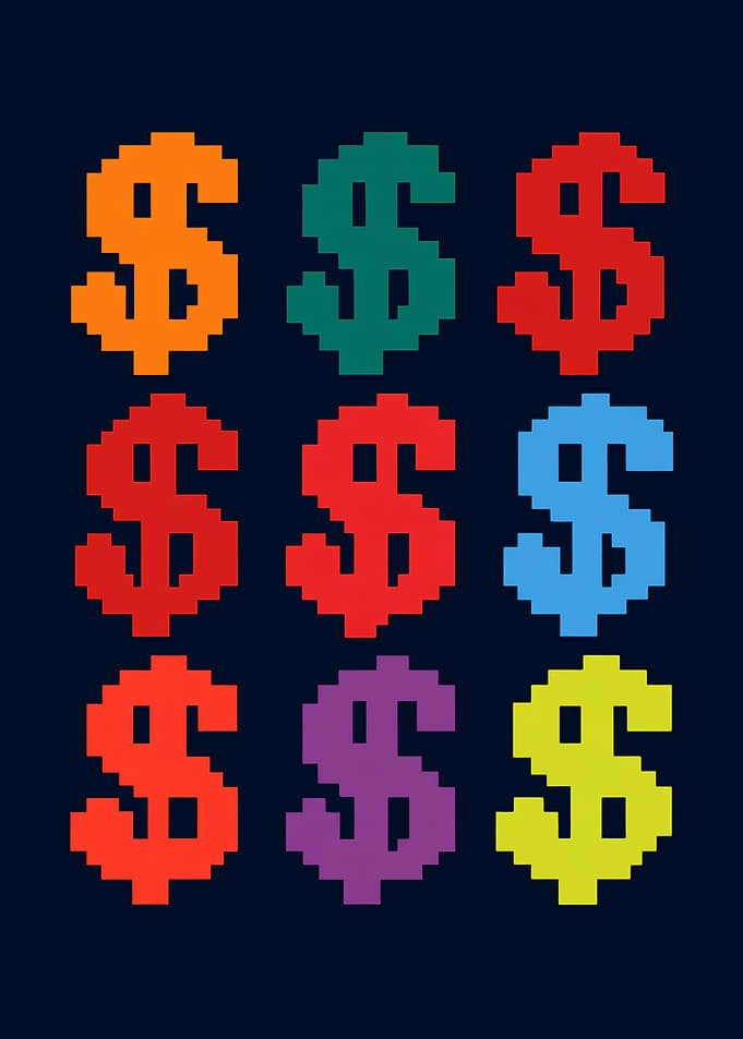 Pixelated Dollar Signs in Various Colors