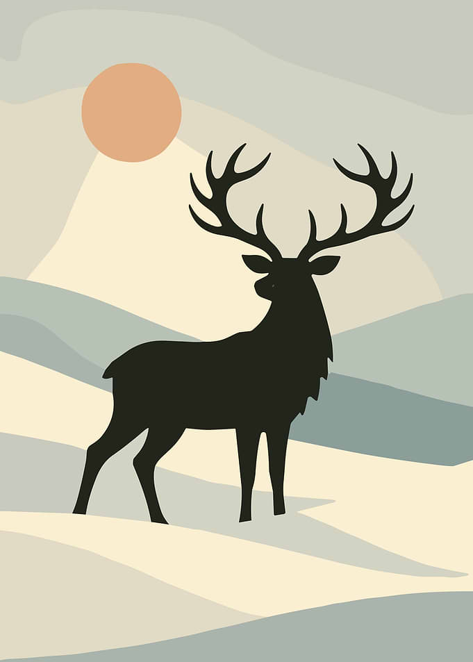 Minimalist Stag Silhouette Poster Modern Nature Wall Art with Abstract Landscape