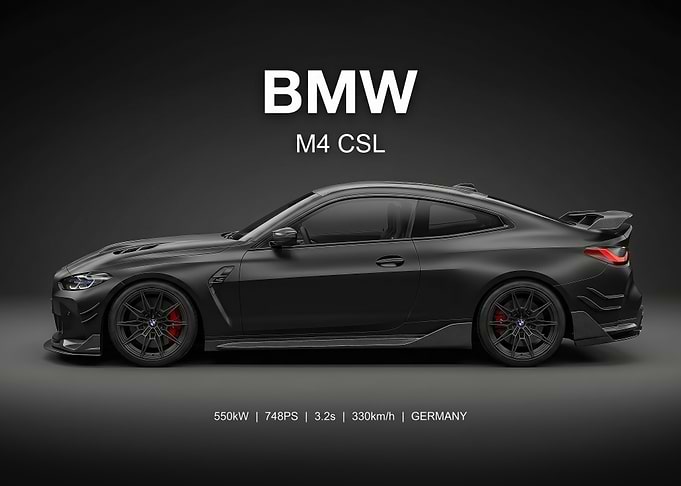 black sleek bmw m4 csl side view poster